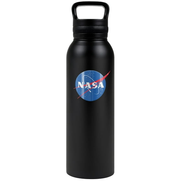 Nasa Official Meatball Logo 24 oz Insulated Canteen Water Bottle, Leak Resistant, Vacuum Insulated Stainless Steel with Loop Cap, Black
