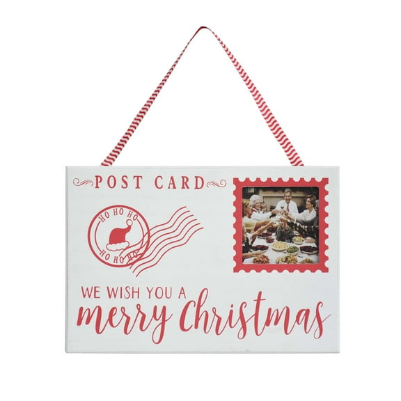 Parisloft We Wish You A Merry Christmas Wood Wall Plaque with 3x3 inch Photo Frame