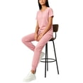 thumbnail image 4 of Scrubs For Women Set Crewneck 2 Pockets Short Sleeve Scrub Top & Elastic Waist Jogger Pants Wrinkle Resistant Soft Simplicity Nurse Uniform Pink 2XL, 4 of 6
