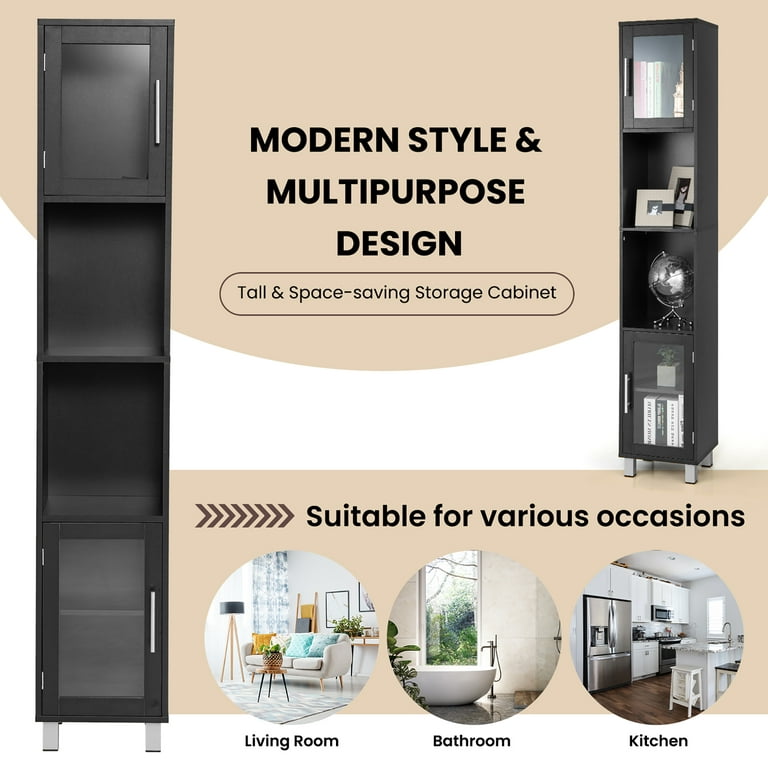 Costway 71'' Tall Tower Bathroom Storage Cabinet Organizer Display Shelves  Bedroom Grey\brown\black : Target