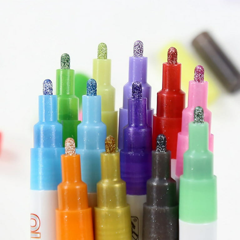 8/12/24Pcs Paint Pen Fluorescent DIY Craft Fade Resistant Outline Double  Line Pen Flash Marker School Supplies Black Pl 