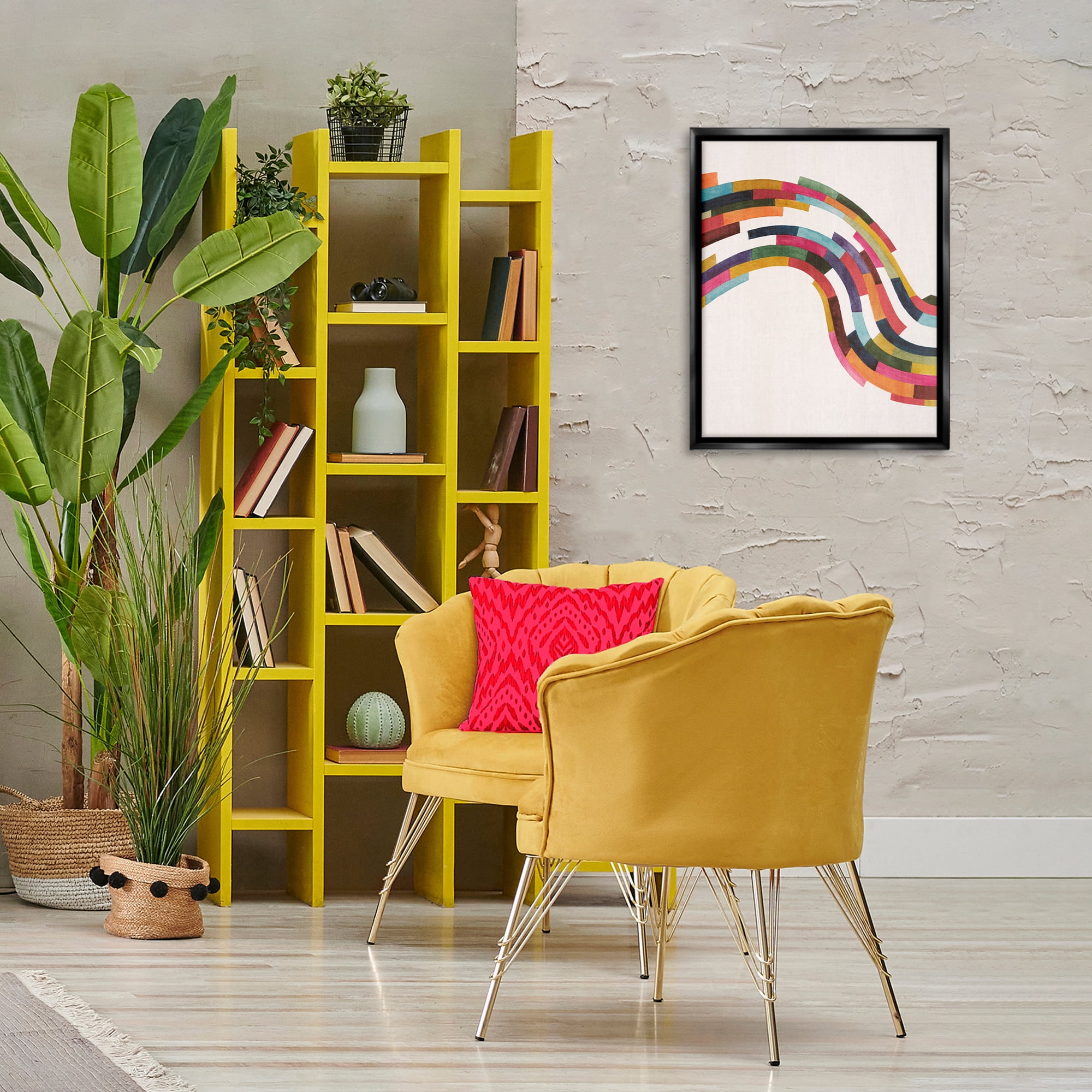 Stupell Industries Modern Geometric Wave Design Abstract Painting Black Floater Framed Canvas Art Print Wall Art, 17 x 21