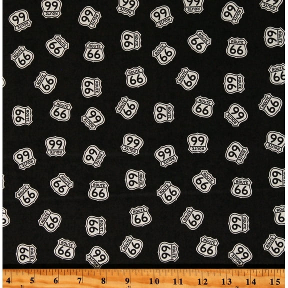 Cotton Route 66 Signs Travel Road Trip Black Cotton Fabric Print by the Yard (C15013-BLACK)