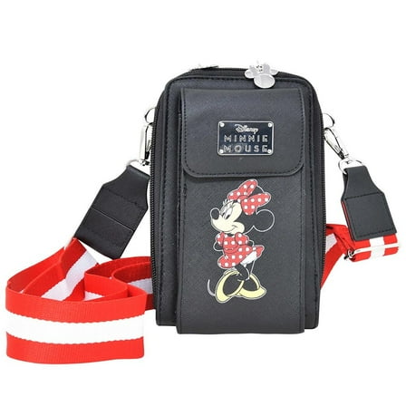 Disney Minnie Mouse PU Double Zipper Wallet Crossbody with Wide Strap