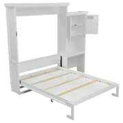 Euroco Wood Queen Size Murphy Bed with Storage Cabinets and Shelves, Wall Bed with Desk, White