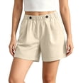thumbnail image 5 of Fengqque Women Linen-cotton Shorts Plus Size Elastic High Waisted Pants with Pockets Loose Summer Lightweight Shorts White XL(XL), 5 of 6