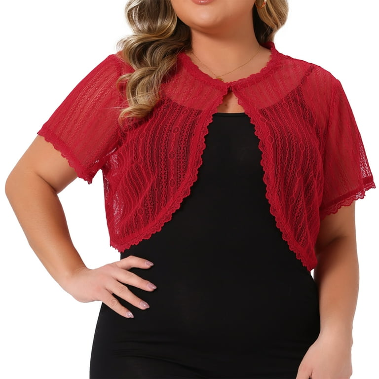 DARING DIVA Plus Size Lace Shrugs Sheer Short Sleeve Bolero Tops