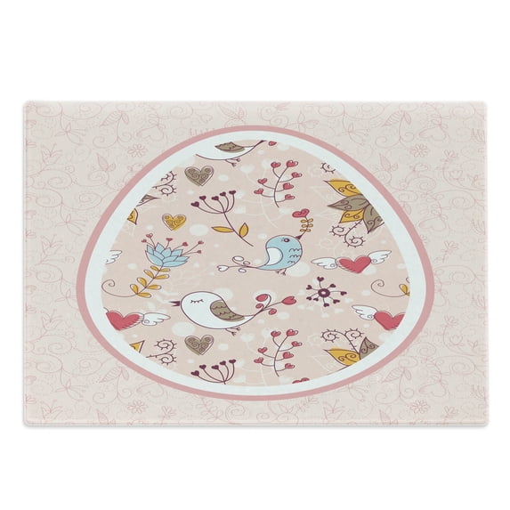 Floral Cutting Board, Tones Botanical Art with Birds and Flowers in Egg Shaped Frame, Decorative Tempered Glass Cutting and Serving Board, in 3 Sizes, by Ambesonne