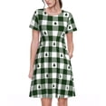 thumbnail image 1 of Balery Green White Christmas Tree Lumberjack Plaid Vestidos sueltos de manga corta para mujer, vestidos de verano 2025, vestidos casuales de corte A con vuelo., 1 of 6