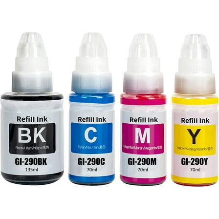 z GI-290 G3200 G4210 Ink Refill Compatible for Canon GI-290 GI 290 GI290 Ink Bottles Kit Compatible for Canon G3200 G4210 G4200 G1200 G2200 Printer (4 Pack Black, C/M/Y Color Ink)