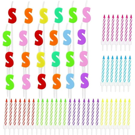 96 Piece Letter S Birthday Cake Candles Set with Holders Value Pack, for Baby Shower Kids Birthday Graduations Anniversary Party Dessert Decoration