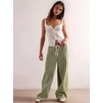 thumbnail image 6 of Low Rise Striped Pants for Women Pull on Drawstring Boho Wide Leg Jeans Trendy 2025 Green M, 6 of 9