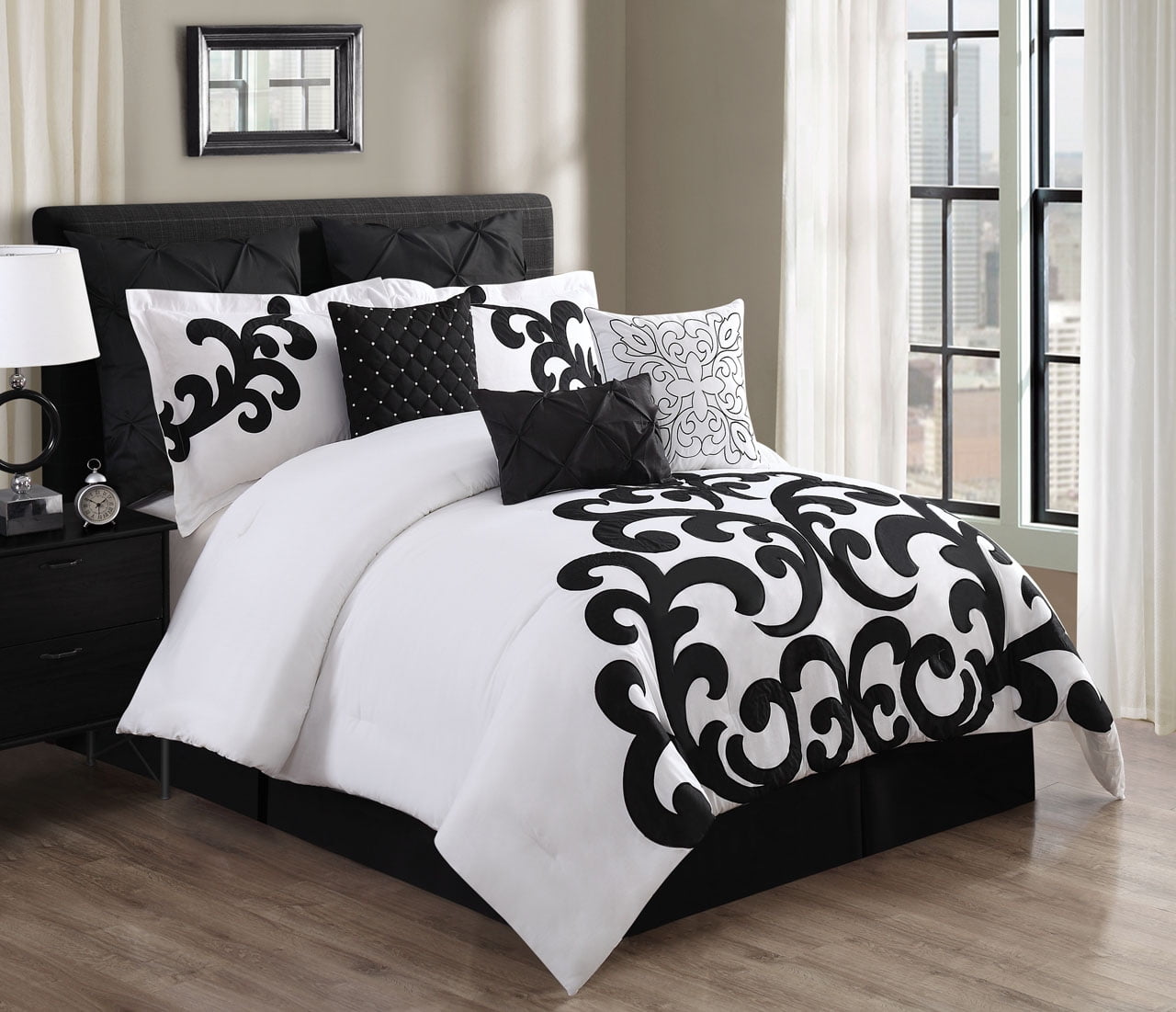 9 Piece Empress 100 Cotton Black White Comforter Set Walmart Com Walmart Com