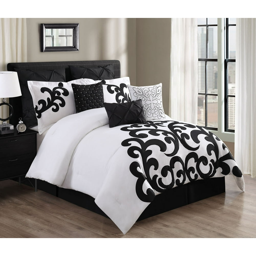 9 Piece Empress 100 Cotton Black/White Comforter Set Queen Walmart