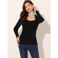 thumbnail image 3 of Suéter de Cuello Cuadrado Allegra K para Mujer de Manga Larga Ajuste Delgado de Punto Acanalado Negro XL, 3 of 5