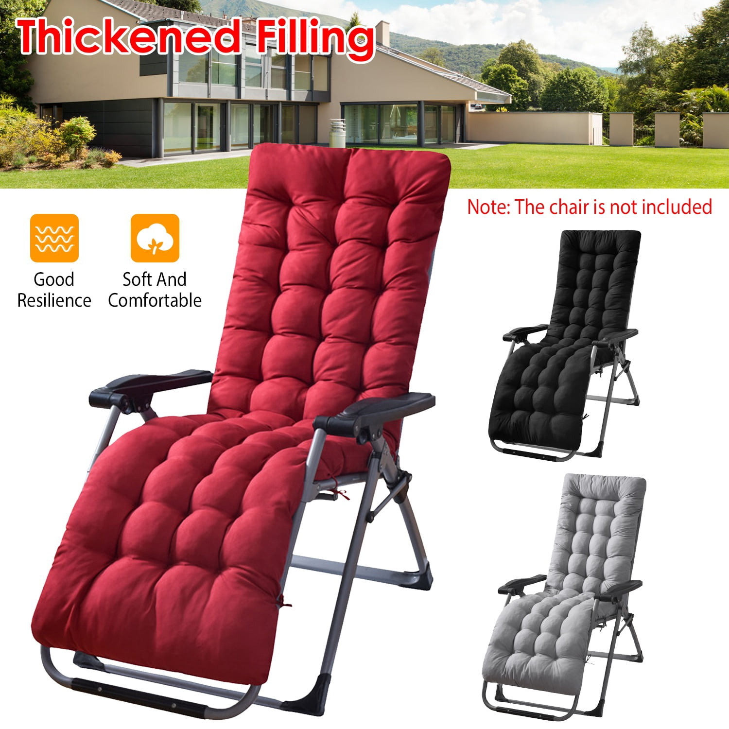 TeqHome 71x22x4in Chaise Lounger Cushion Recliner for Patio Furniture, Deck Chair Cushion for Outdoor Indoor Home Office Red