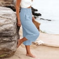 thumbnail image 5 of Kctiaxy Linen Pants Women Summer Elastic Waist Wide Leg Capri Pants Solid Color Casual Beach Loose Cropped Trousers with Pockets, 5 of 7