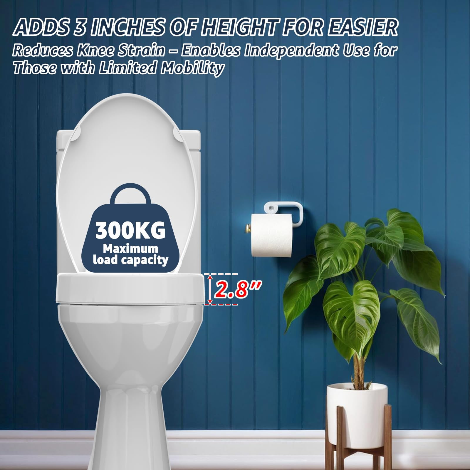 Raised Elongated Bidet Toilet Seat 18.5"  Soft Close Lid Dual Self-cleaning Nozzles Quick Release Heavy-duty Pp Stable & No Loosening Ideal For Seniors Mobility White