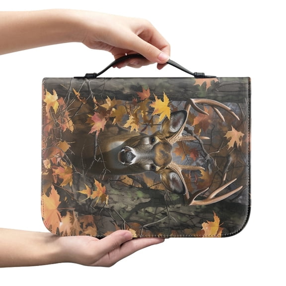 Chririnla Hunting Camo Deer Print Bible Covers for Women with Handle Bible Tote Bag for Study Bible Multi-Functional Men Bible Carrying Case Oversize