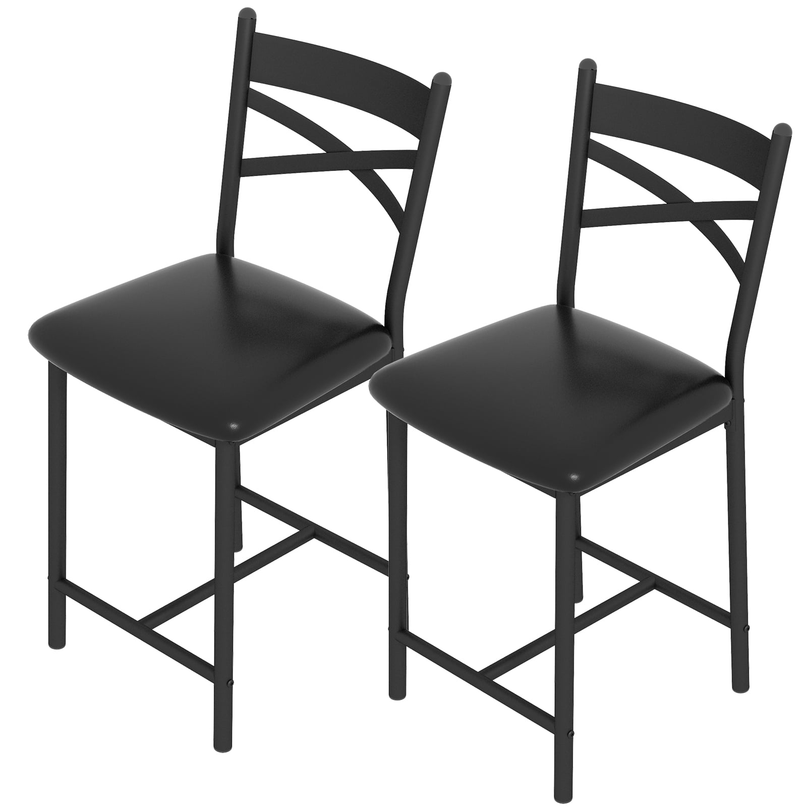 Modern Bar Stool Set of 2, Upholstered Counter Height Bar Chairs with X-Back, Soft PU Leather, Heavy Duty Metal Frame for Kitchen Island Restaurant