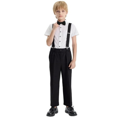 Fgnfyis Boys Formal Set Classic Short Sleeve Shirt and Pants Outfit for School Events and for Formal Occasions and Daily Casual Activities Black 11-12 Years