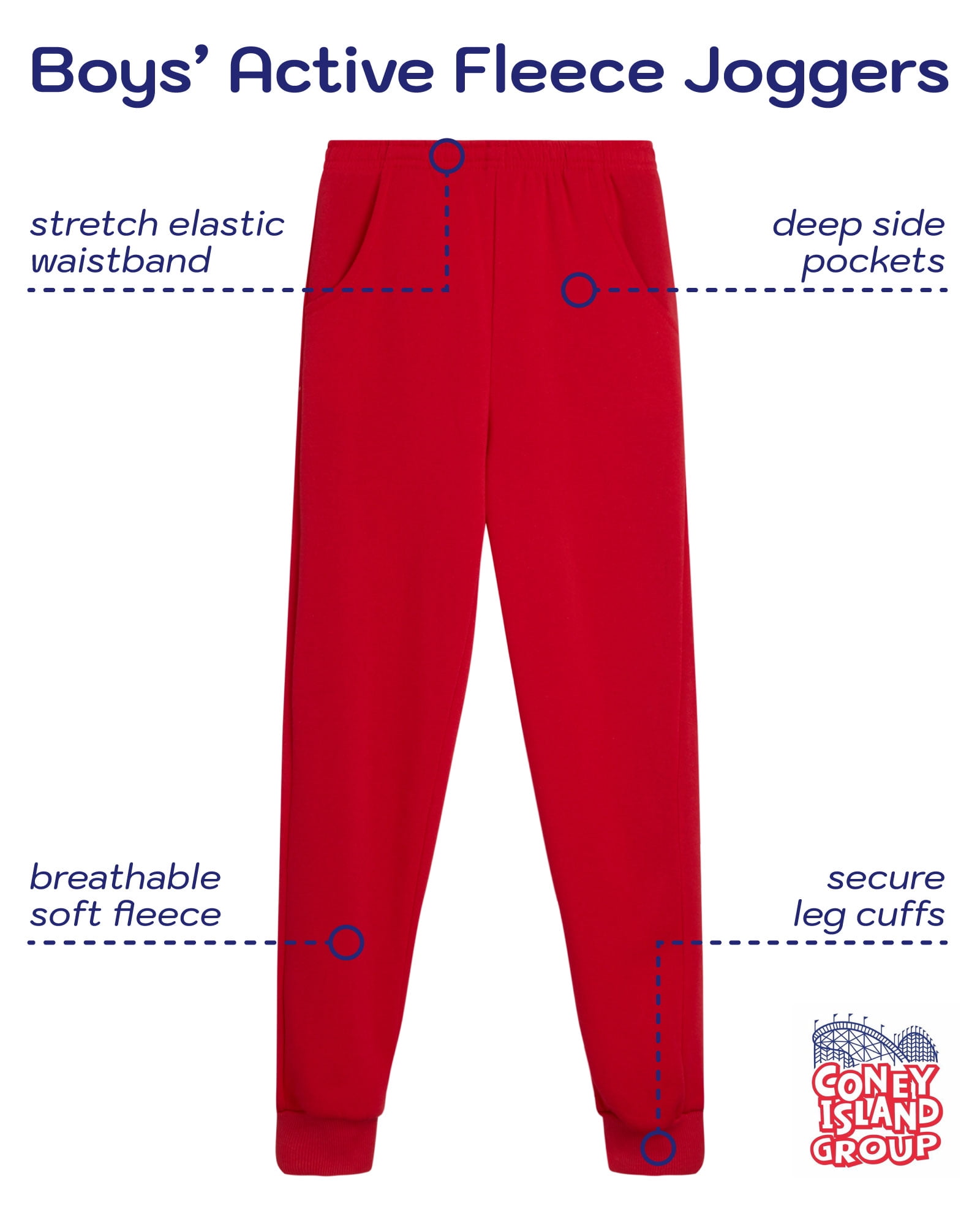 Coney Island Boy' Sweatpants – 4 Pack Active Fleece Jogger Pants (Size:  5-16) 