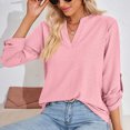 thumbnail image 5 of Blouses For Women Business Casual Clearance Long Sleeve Shirts V Neck Solid Blouses Dressy Casual Tunic Tops Pink M, 5 of 7
