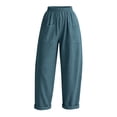 thumbnail image 5 of Maplenight Womens Cotton Pants Summer Elastic High Waisted Pants with Pockets Loose Fit Casual Trousers for Outdoor​, 5 of 5
