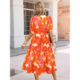thumbnail image 4 of Vestido Floral con Escote en V para Mujer, Verano 2025, Moderno, Bohemio, Plisado, con Mangas Abullonadas. Color Naranja XL, 4 of 5