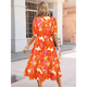 thumbnail image 4 of Vestido Floral con Escote en V para Mujer, Verano 2025, Moderno, Bohemio, Plisado, con Mangas Abullonadas. Color Naranja XXL, 4 of 5