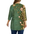 thumbnail image 5 of Tops for Women 3/4 Sleeve Round Neck Casual Floral Print T-shirt Blouse Army Green XXXL, 5 of 5