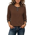 thumbnail image 4 of Perfectbot Women's Raglan 3/4 Sleeve Tee Contrast Trim Henley Neck Casual Fall Everyday T-Shirt, 4 of 8