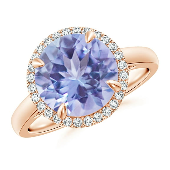 ANGARA Natural Round 3.5 ct Tanzanite Cathedral Ring with Diamond Halo in 14K Rose Gold for Women (Size-10mm) | December Birthstone, Anniversary, Jewelry Gift for Women | Natural Tanzanite Ring