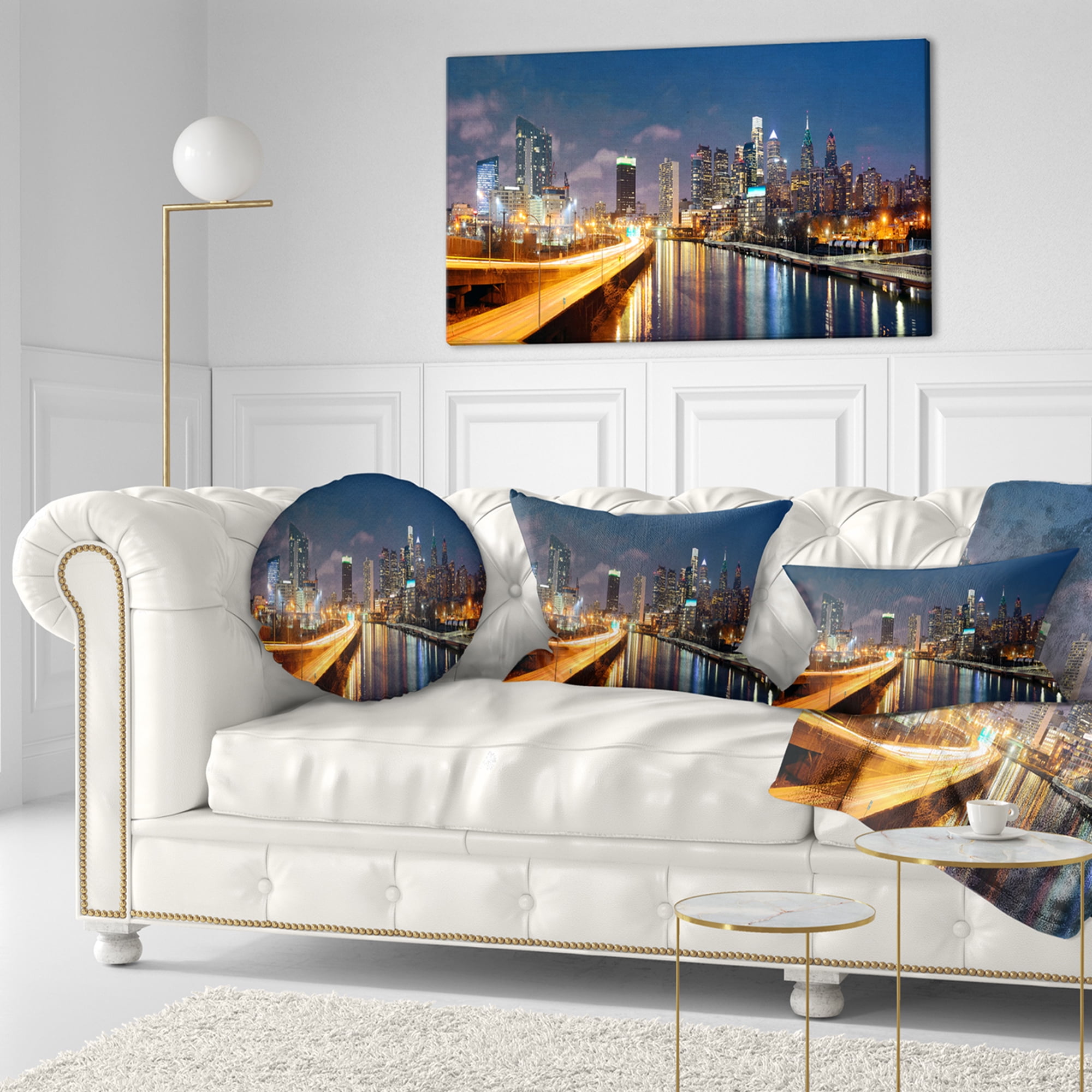 Designart Philadelphia Skyline at Night - Cityscape Throw Pillow - 12x20