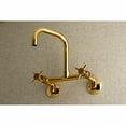 thumbnail image 2 of Kingston Brass Concord 8-Inch Adjustable Center Wall Mount Kitchen Faucet, Polished Brass, 2 of 5