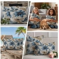 thumbnail image 5 of Blue Brown Botanical Outdoor Waterproof Pillow Covers, Elegant Summer Flowers Vintage Decorative Square Throw Pillowcase Sofa Cushion Sham for Patio/Couch/Chair, 24"x24" 2 Pack, 5 of 8