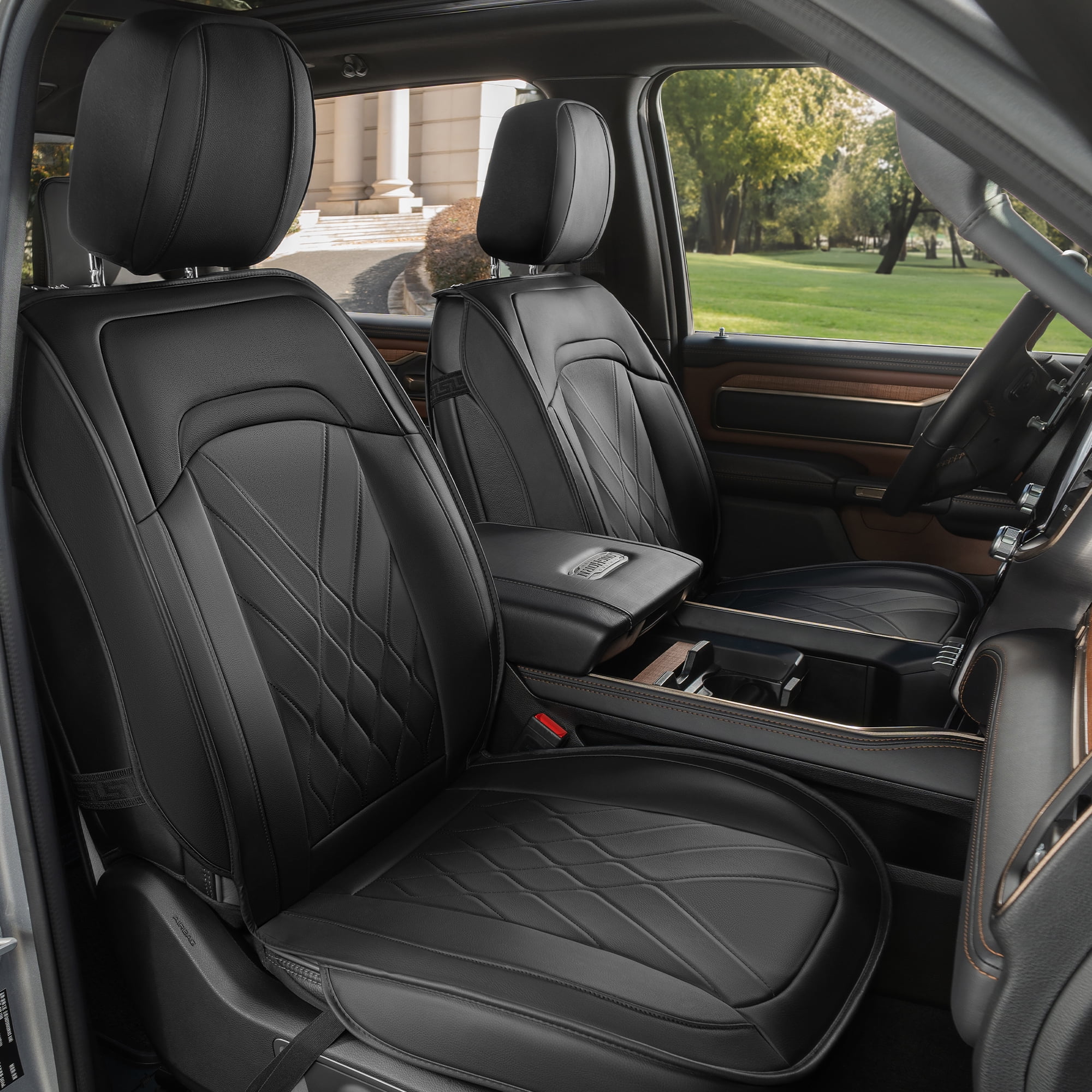 Seat Covers Full Set Truck Seat Covers - Compatible with 2007-2013 Chevy Silverado GMC Sierra 1500 Crew Cab & 2019-2025 2500HD/3500HD Crew Cab - Durable Black Truck Seat Cushion Set (Black)