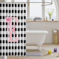 thumbnail image 3 of Manfei Geometric Plaid Monogram Print E Shower Curtain 72Wx84L,Princess Bowknot Bathroom Shower Curtain, 3 of 5
