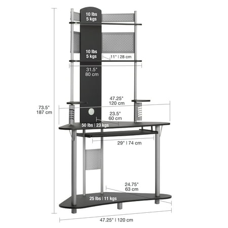 Calico Designs - Arch Tower Computer Desk - Black/Silver