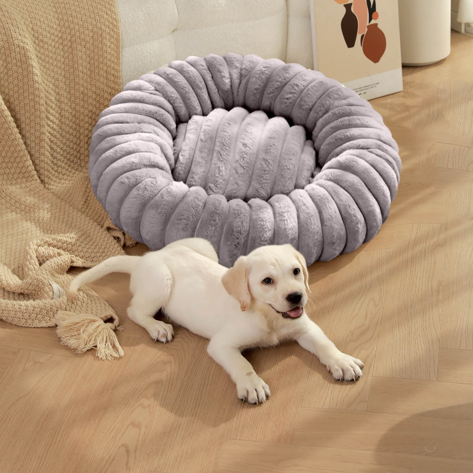 Qholemyo Large Dog Bed High Weight Long Hair Plush Round Winter Warm Pet Mat Comfortable Dog Sleeping Pad