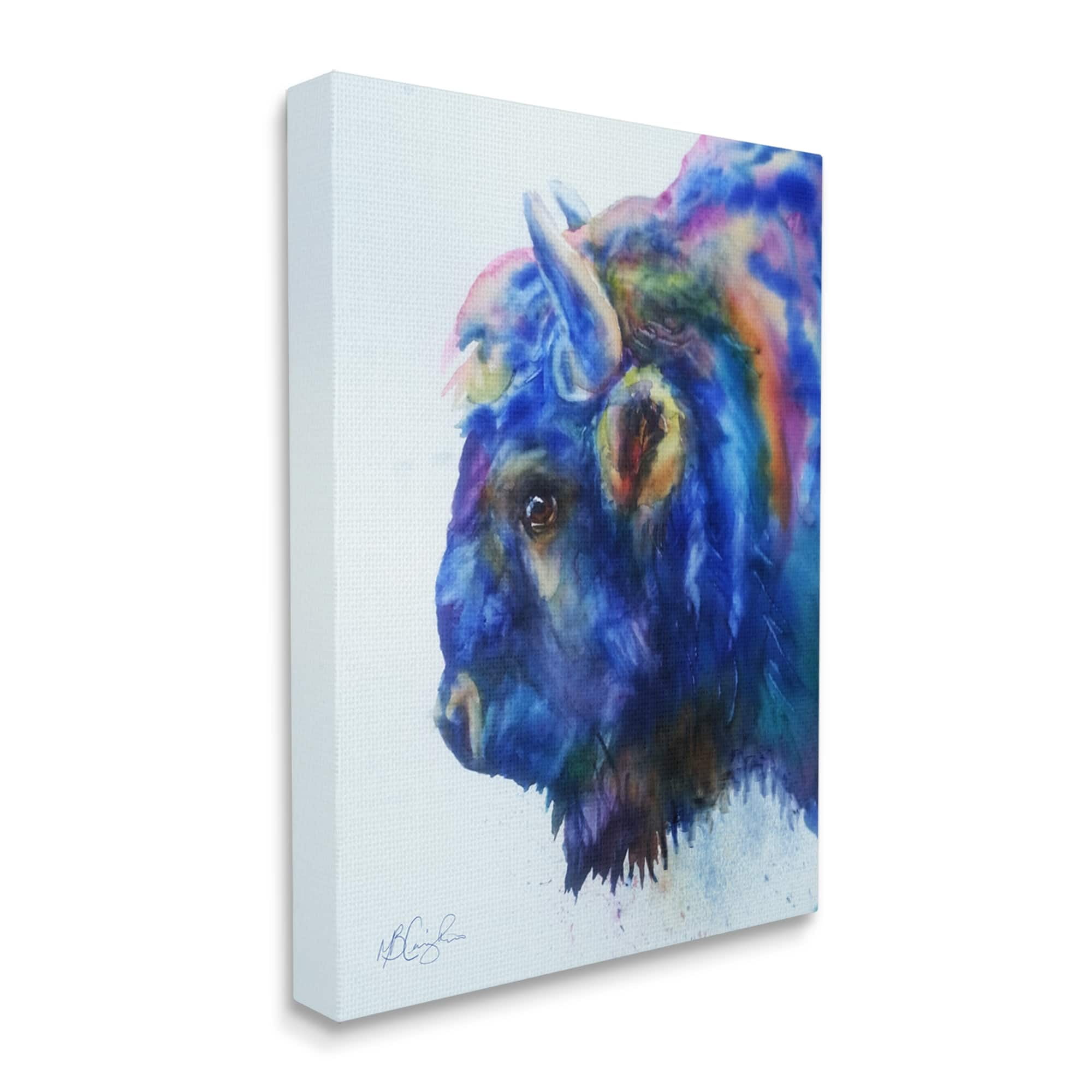 Stupell Industries Unique Vibrant Blue Bison Painting Bold Design Gallery-Wrapped Canvas Print Wall Art, 24x30, by MB Cunningham