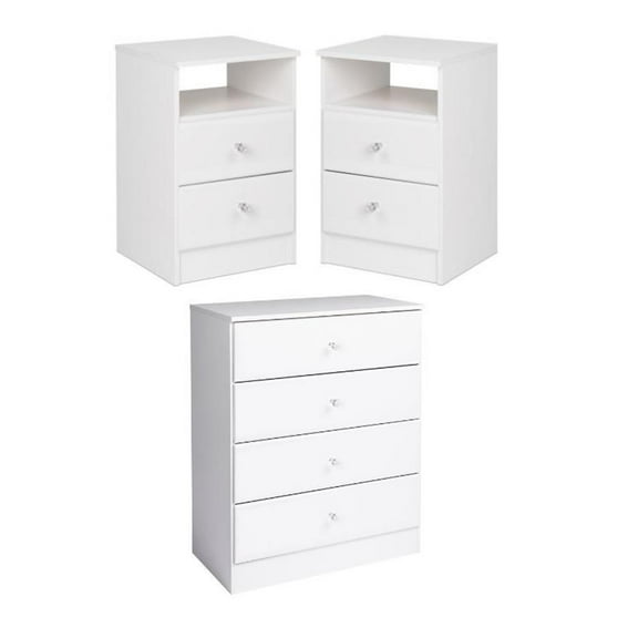 Home Square 3-Piece Set with 2 Nightstands and 4-Drawer Chest in White
