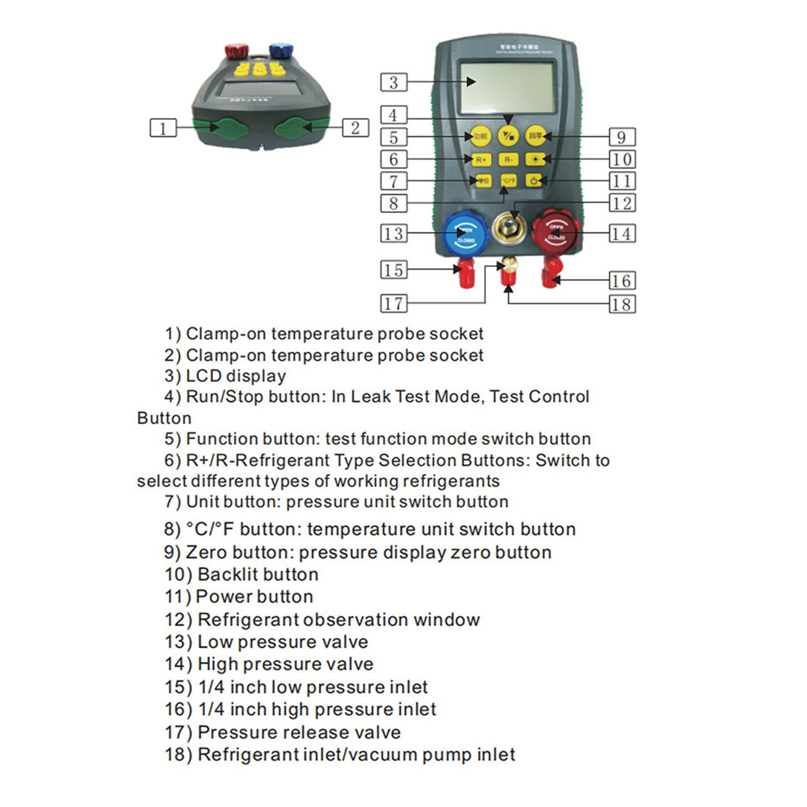 DY517 Refrigeration Pressure Gauge Digital Vacuum Pressure Manifold Tester Meter HVAC Temperature Tester Pressure Meter ,Accuracy