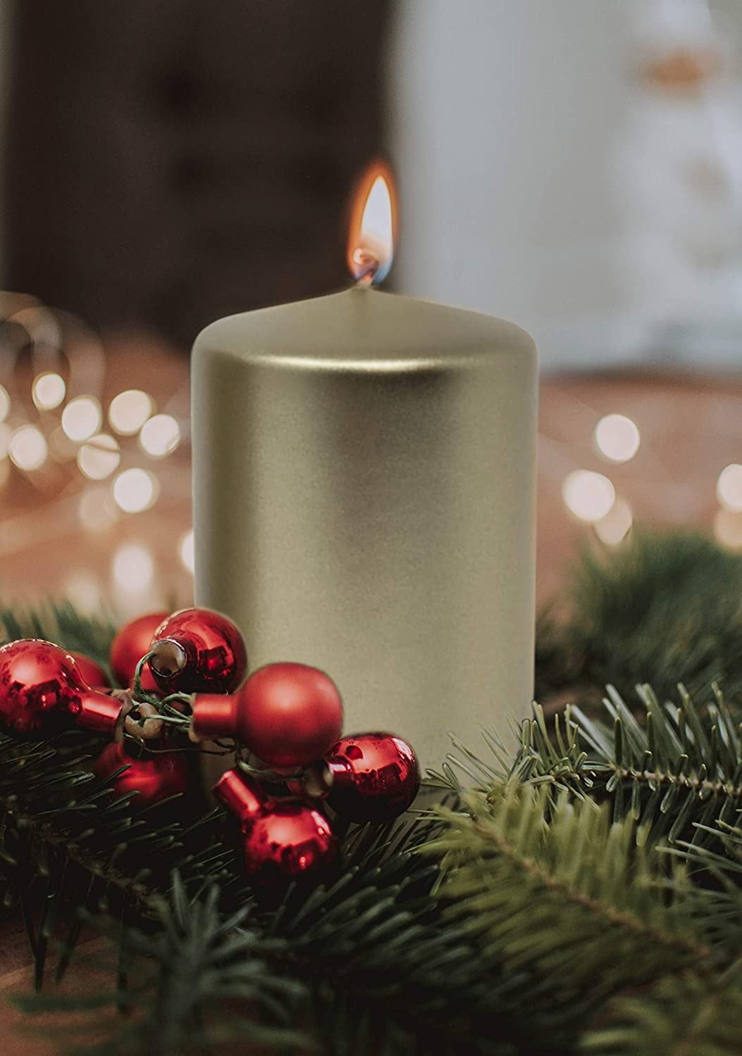 Hyoola 2.75 x 5 inch Metallic Cream Gold Unscented European Made Pillar Candles, Paraffin Wax with Cotton Wicks, 6-Pack