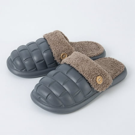 

ZXHACSJ Removable Wool Covered Couple Slippers Cotton Slippers Warm Home Soft Plush House Slippers Dark Gray 42