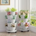 thumbnail image 2 of VECELO Stackable Planters 5 Tier Vertical Gardening Planter, Stackable Garden Tower Indoor Outdoor Pot For Strawberries, Flowers, Herbs, Vegetables With Removable Wheels, Gray, 2 of 11