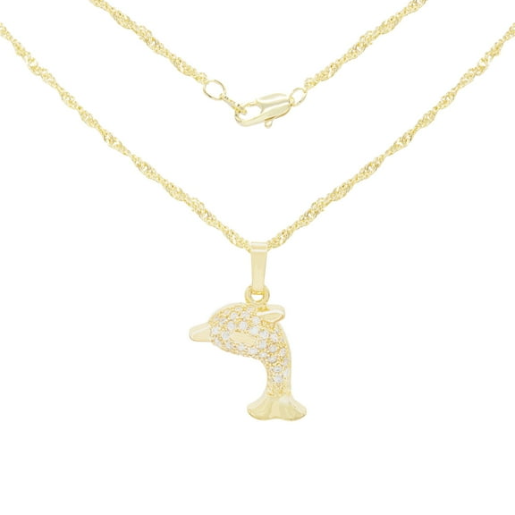 BEBERLINI Women Dolphin Pendant Necklace 14K Gold Filled Rope Chain CZ Charm Jewelry 18"