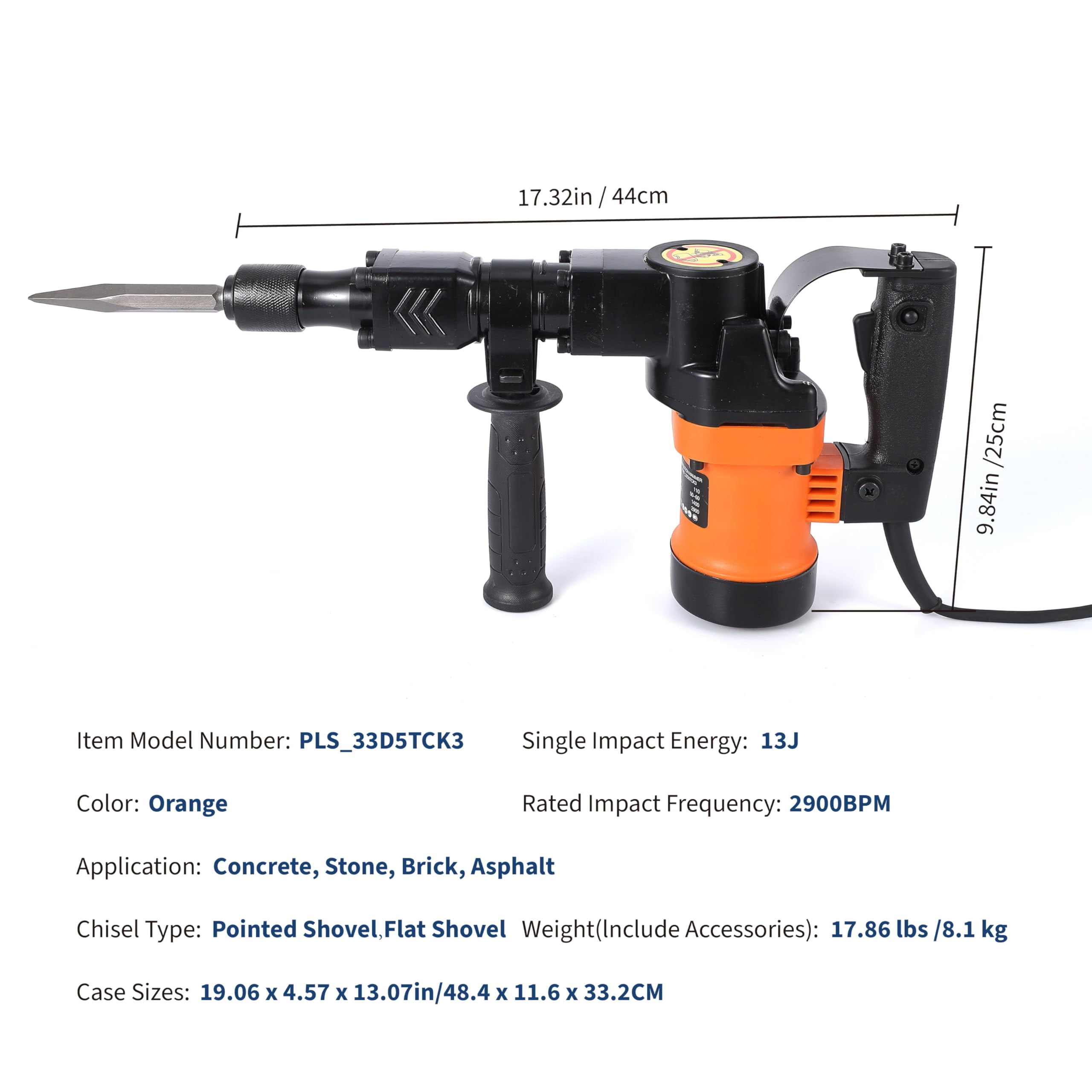 Demolition Jack-Hammer,1400W Electric Jackhammer Heavy Duty with 2 Bits 360 Degree Swiveling Handle Carrying Case Gloves for Trenching and Breaking Holes