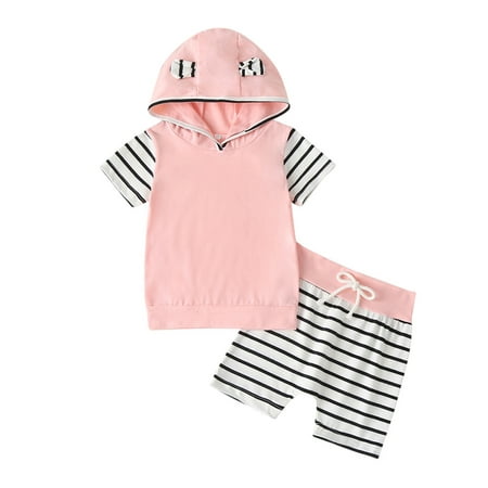 

nsendm Thanksgiving Outfit Girl Baby Outfits Pants Infant cute Stripe Tops Short Sleeve Girls Stupid Girls Pink 6-12 Months