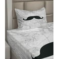 thumbnail image 2 of Ambesonne Manly Fitted & Top Sheet Set with Sham, Mustache Motif Retro, Grey Black White, 2 of 4